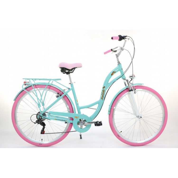 Dámsky retro bicykel 28" Lavida Mahbike 7-prevodový hlinikový rám 18" Modrá, ružové kolesá